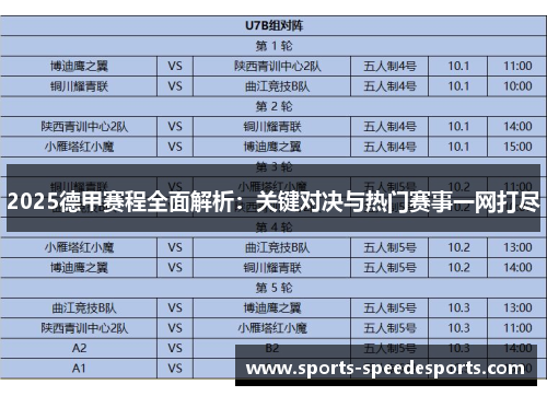 2025德甲赛程全面解析：关键对决与热门赛事一网打尽